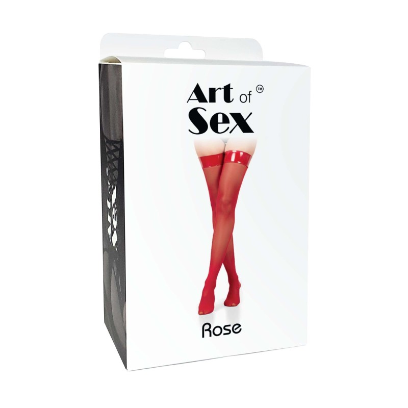 Чулки в мелкую сетку с лакированной коронкой Art of Sex - Rose, цвет черный, размер S