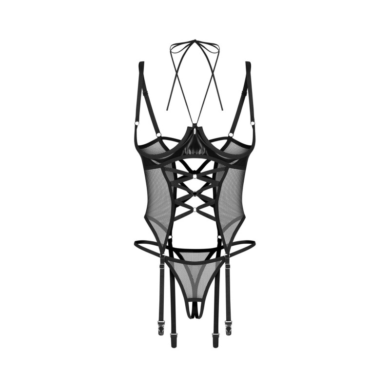 Корсет Obsessive Dominna cupless corset & crotchless thong 2XL/3X