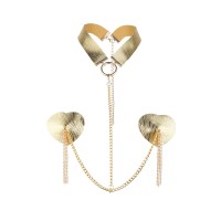 Пестис-сердечки с кисточками и чокером JSY Nipple Sticker RT236114 Golden