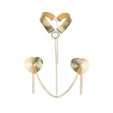 Пестис-сердечки с кисточками и чокером JSY Nipple Sticker RT236114 Golden
