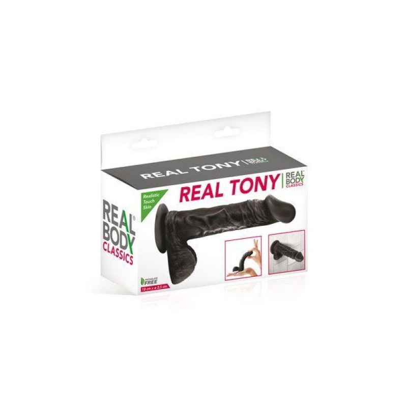 Фалоімітатор Real Body — Real Tony Black, TPE, діаметр 3,5 см (м'яте паковання!!!)