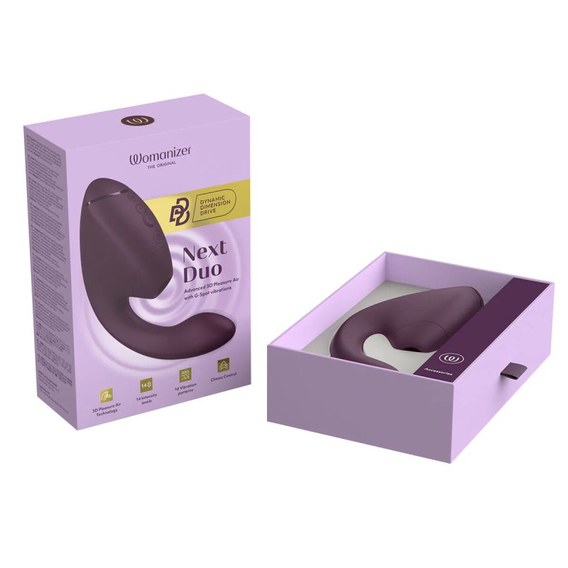 Двойной вакуумный клиторальный стимулятор с вибрацией Womanizer Next Duo - Dark Purple