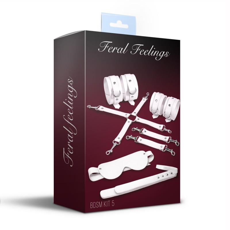 Набор Feral Feelings BDSM Kit 5 White, наручники, поножи, крестовина, маска, паддл