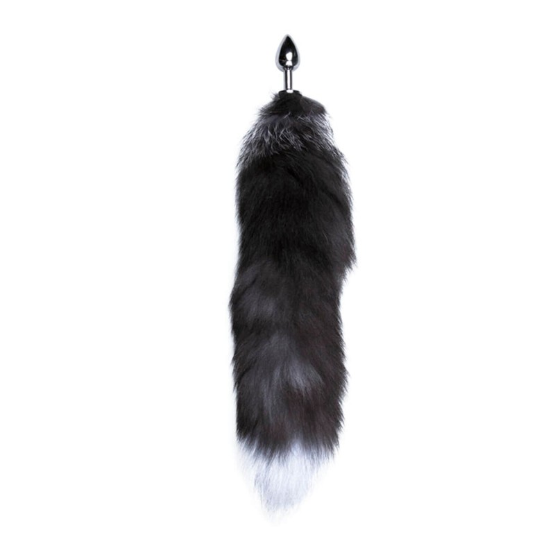 Металева анальна пробка Лисячий хвіст Alive Black And White Fox Tail S (м'яте паковання!!!)