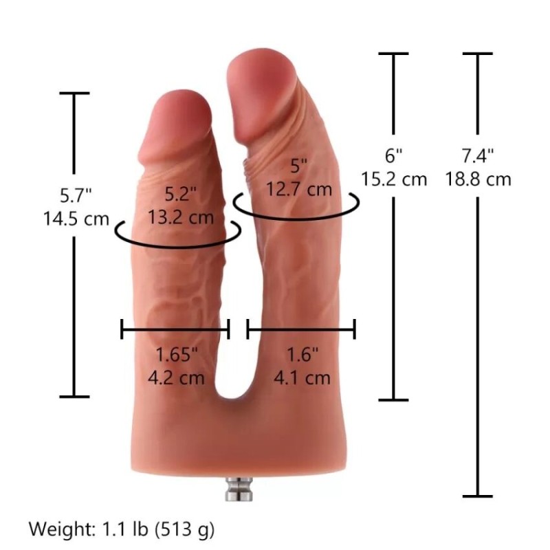 Двойной фаллоимитатор для секс-машин Hismith Silicone Double Penetrator Dildo, система KlicLok