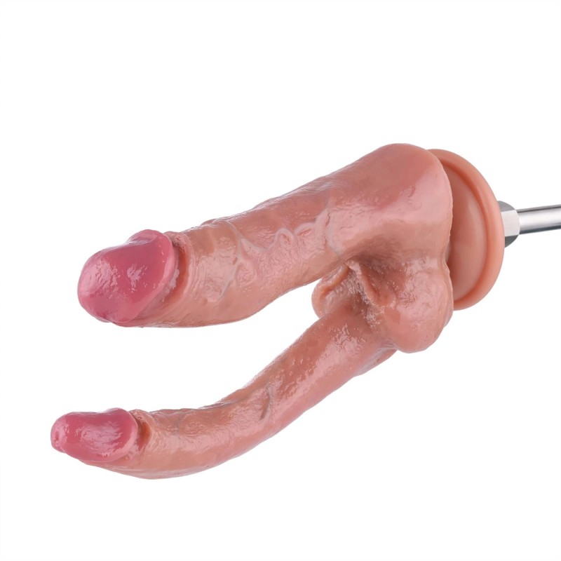 Двойной фаллоимитатор для секс-машин Hismith Double Penetrator, 9.25″, KlicLok и присоска