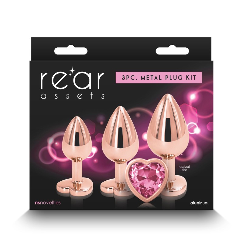 Набор анальных пробок NS Novelties Rear Assets - Trainer Kit - Rose Gold - Pink Heart