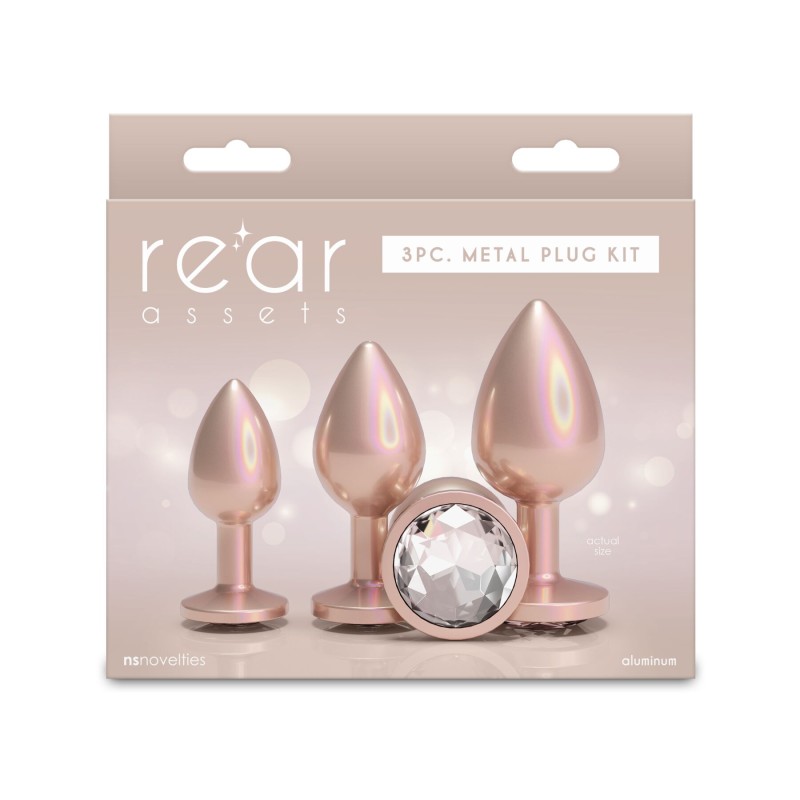 Набор анальных пробок NS Novelties Rear Assets - Trainer Kit - Iridescent Champagne - Clear Gem