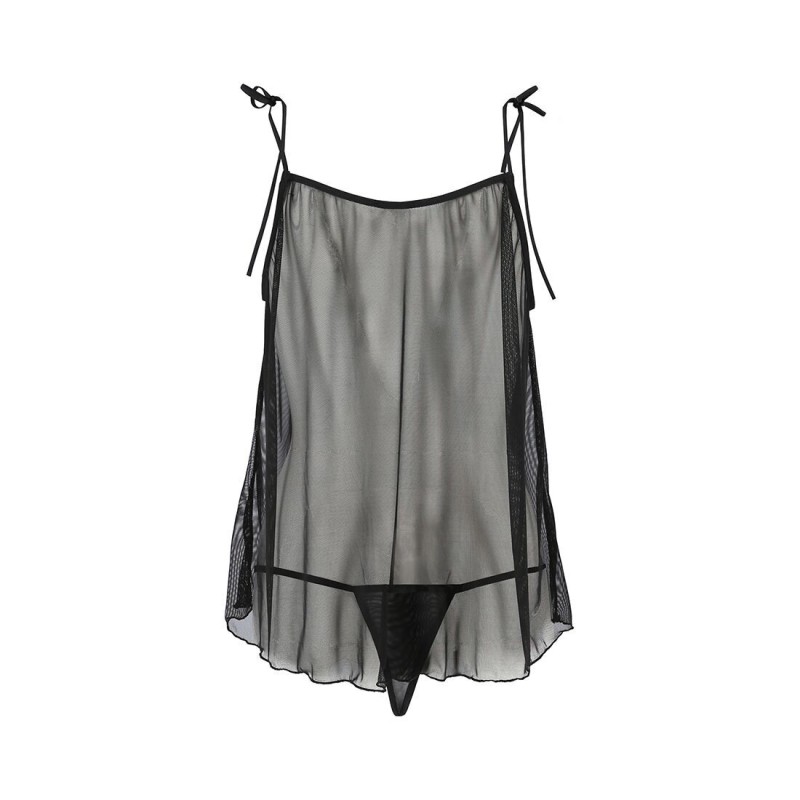 Сорочка прозрачная беби долл Passion MELANIA CHEMISE S/M black (мятая упаковка!!!)