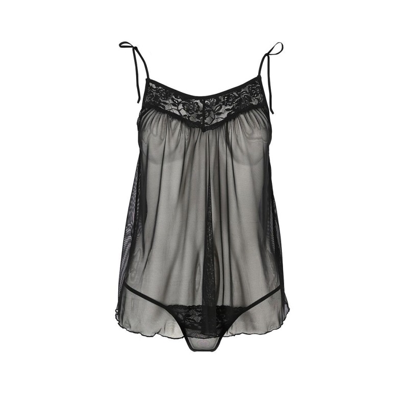 Сорочка прозрачная беби долл Passion MELANIA CHEMISE S/M black (мятая упаковка!!!)