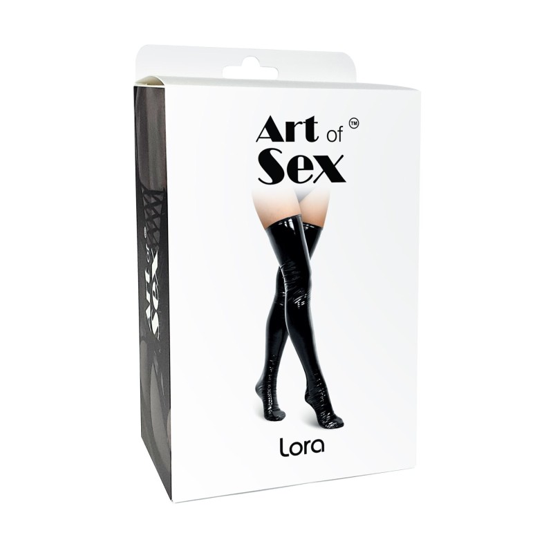 Сексуальные виниловые чулки Art of Sex - Lora, размер S, с эффектом мокрого бархата