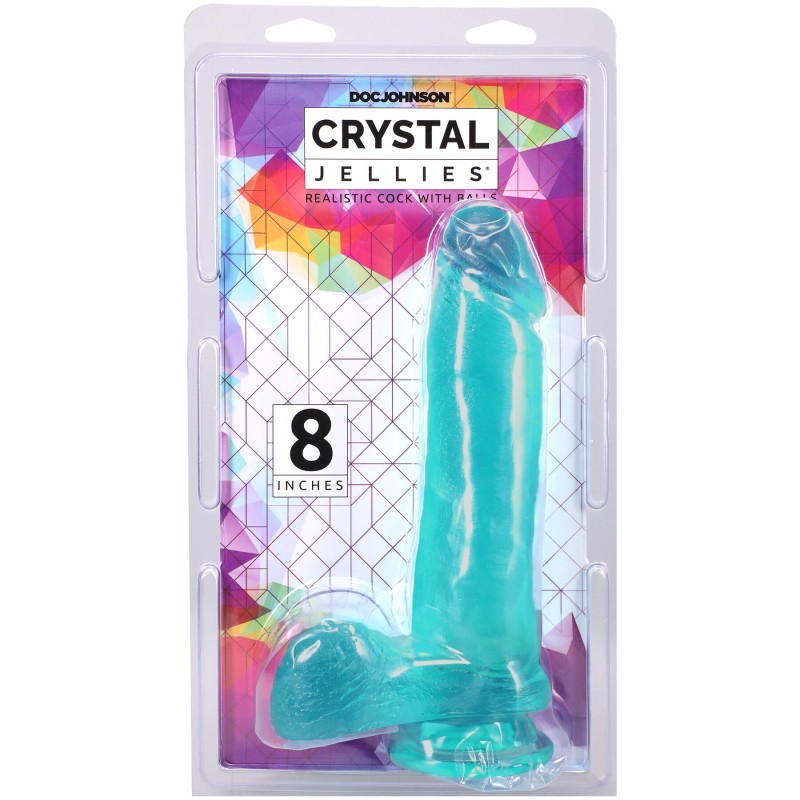 Фалоімітатор Doc Johnson Crystal Jellies - 8 Inch Realistic Cock with Balls- Teal