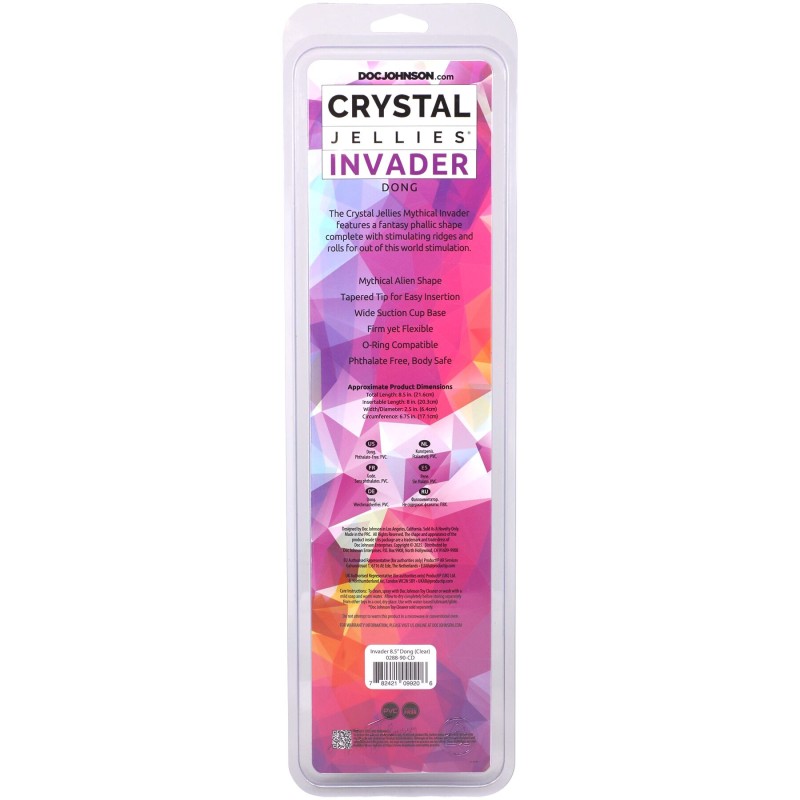 Фэнтезийный фаллоимитатор Doc Johnson Crystal Jellies - Invader Dong 8.5 Inch - Clear