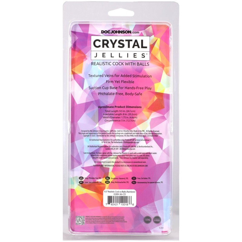 Фаллоимитатор Doc Johnson Crystal Jellies - 9.5 Inch Dildo - Rainbow