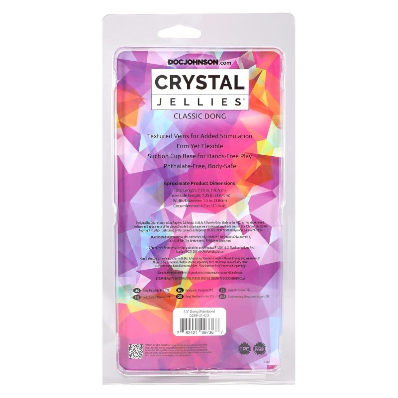 Дилдо Doc Johnson Crystal Jellies - 7.5 Inch Dong - Rainbow