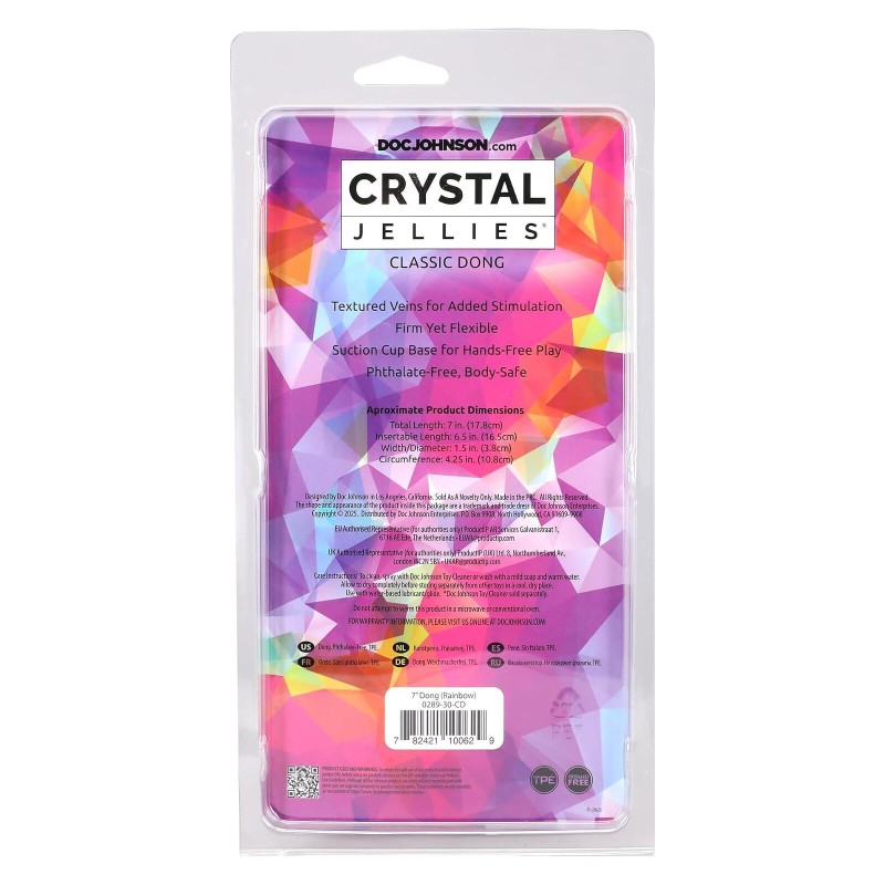 Дилдо Doc Johnson Crystal Jellies - 7 Inch Сlassic Dong - Rainbow
