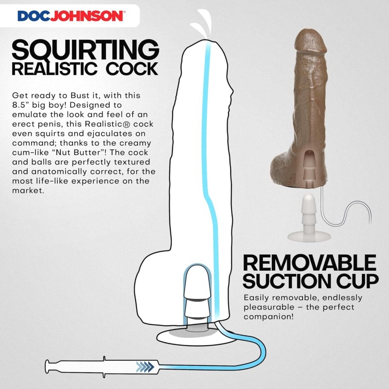 Кончающий фаллоимитатор Doc Johnson The Realistic Cock ULTRASKYN - Squirting 9,5 Inch Caramel