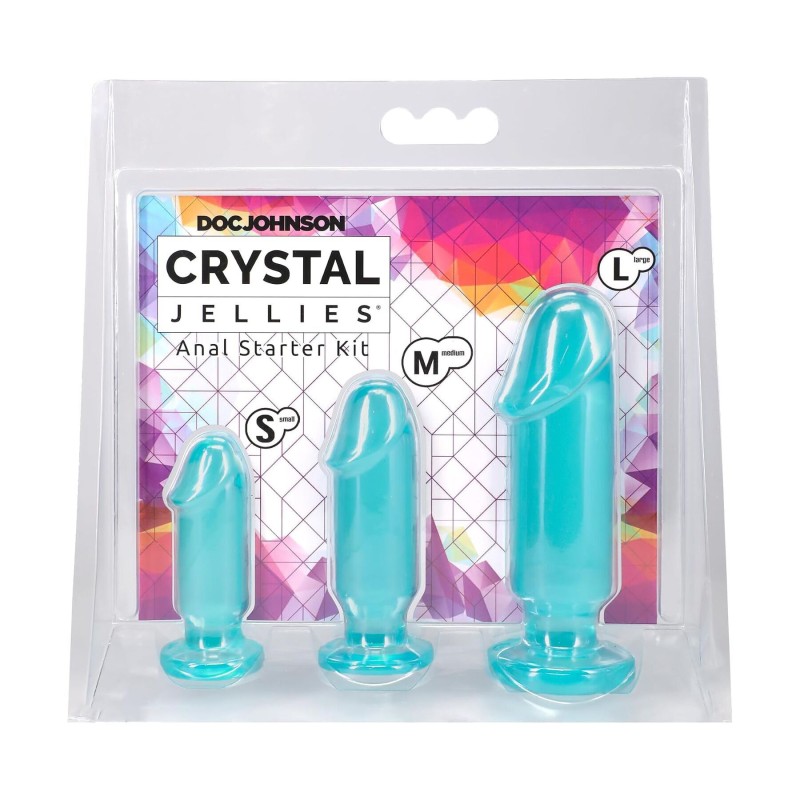 Набір анальних пробок Doc Johnson Crystal Jellies - Anal Starter Kit Teal (м'ятий та без вставки!!!)