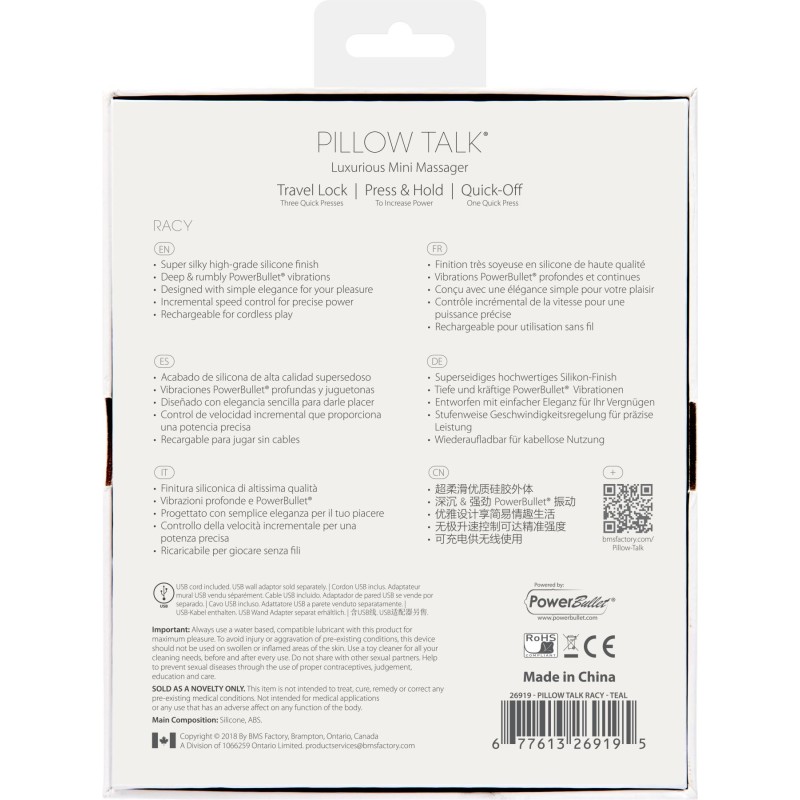 Розкішний вібратор Pillow Talk - Racy Teal з кристалом Swarovski для точки G, подарункове паковання