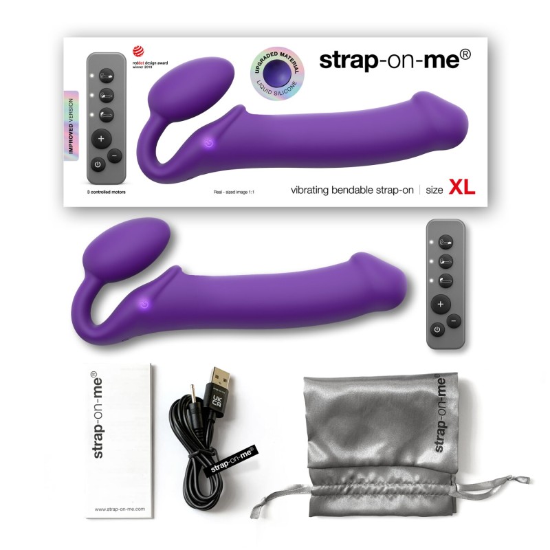 Безремінний страпон з вібрацією Strap-On-Me Vibrating Violet XL, діам. 4,7см, пульт ДК, регульований