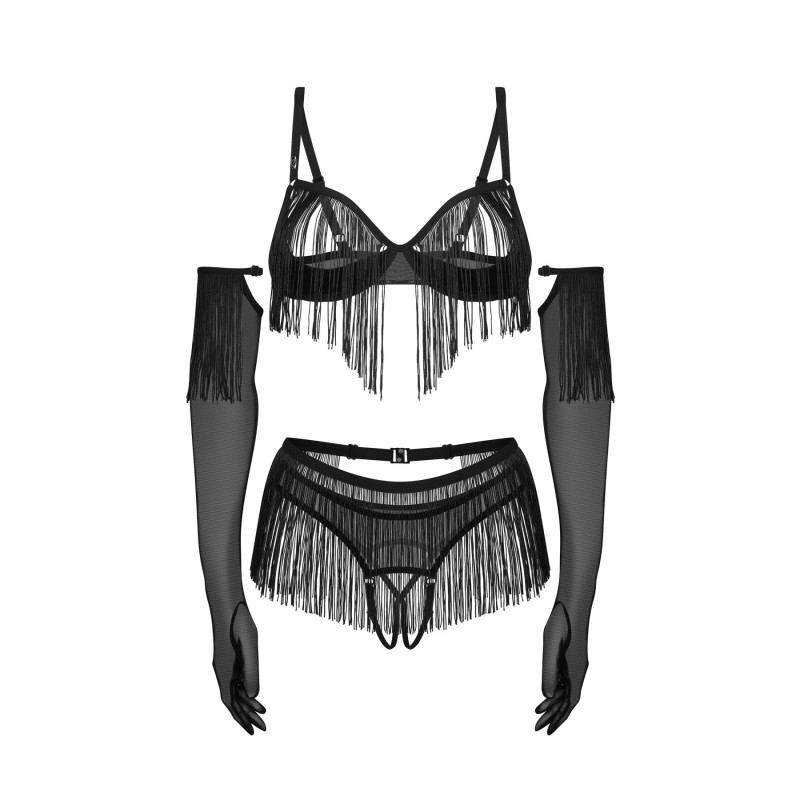 Комплект Obsessive Rossay Black 4-pcs crotchless set L/XL