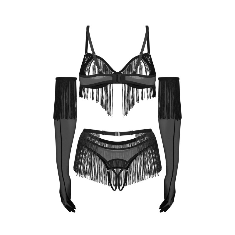 Комплект Obsessive Rossay Black 4-pcs crotchless set 2XL/3XL