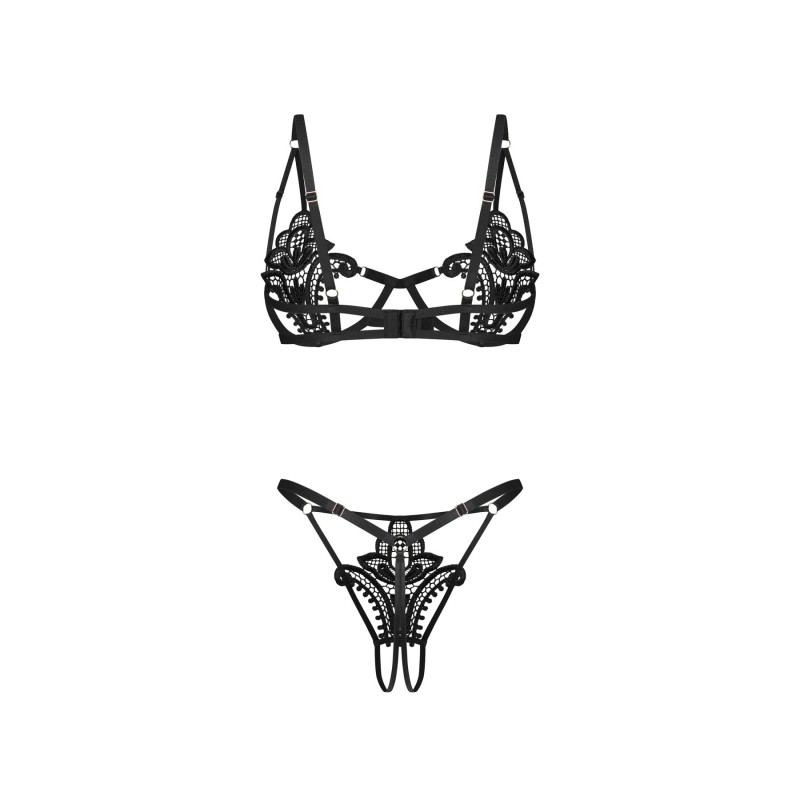 Комплект Obsessive Luise Sublim Black 2-pcs crotchless set S/M