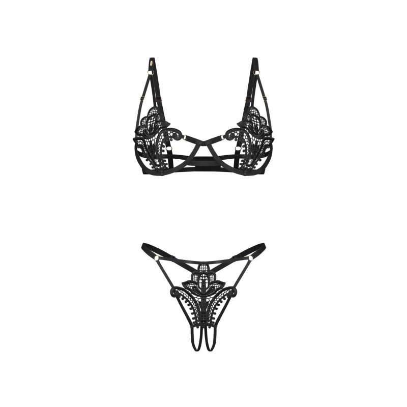 Комплект Obsessive Luise Sublim Black 2-pcs crotchless set S/M
