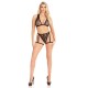 Комплект Leg Avenue Lace Bra Top and Panty with Garters One Size Black