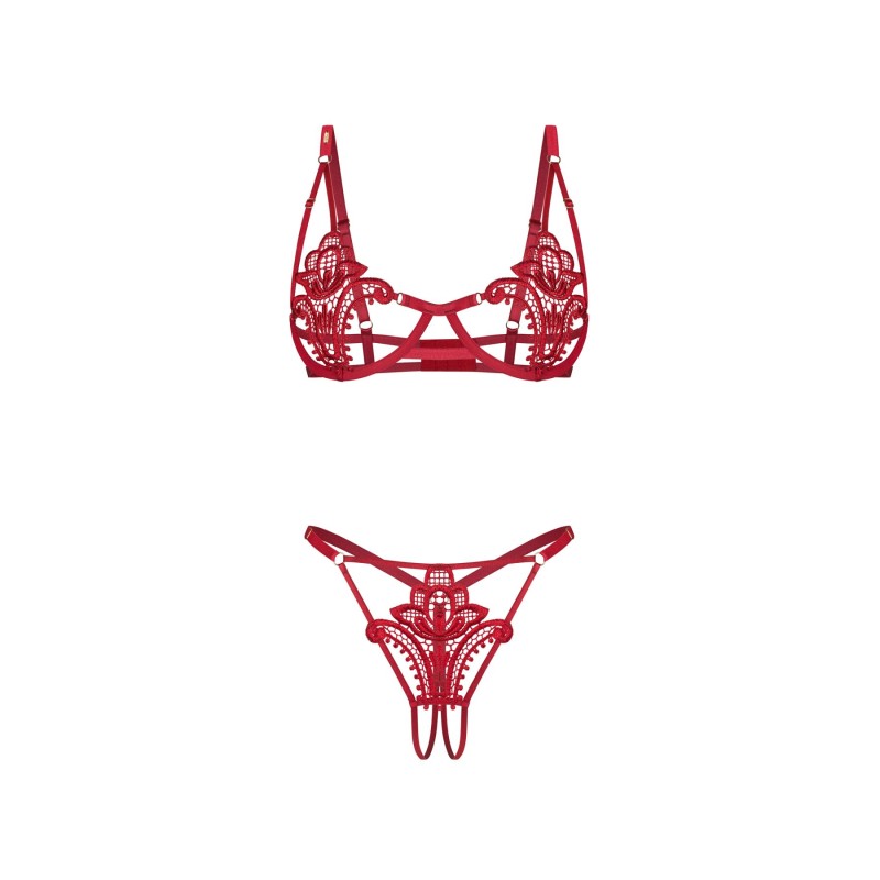 Комплект Obsessive Luise Sublim Red 2-pcs crotchless set L/XL