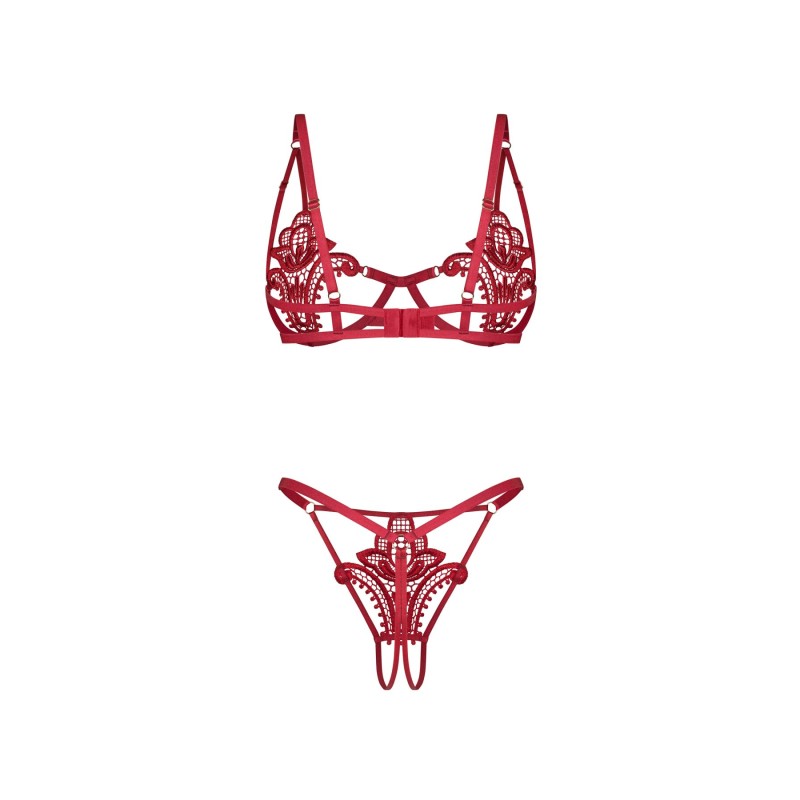 Комплект Obsessive Luise Sublim Red 2-pcs crotchless set L/XL
